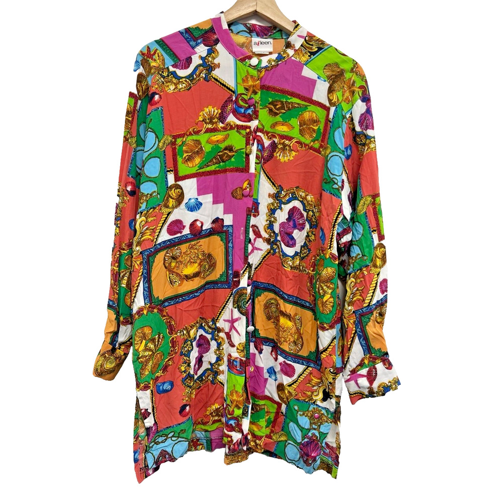 Aileen Women Tunic Dress Lond Sleeve Length Button Multicolor 1X A000698